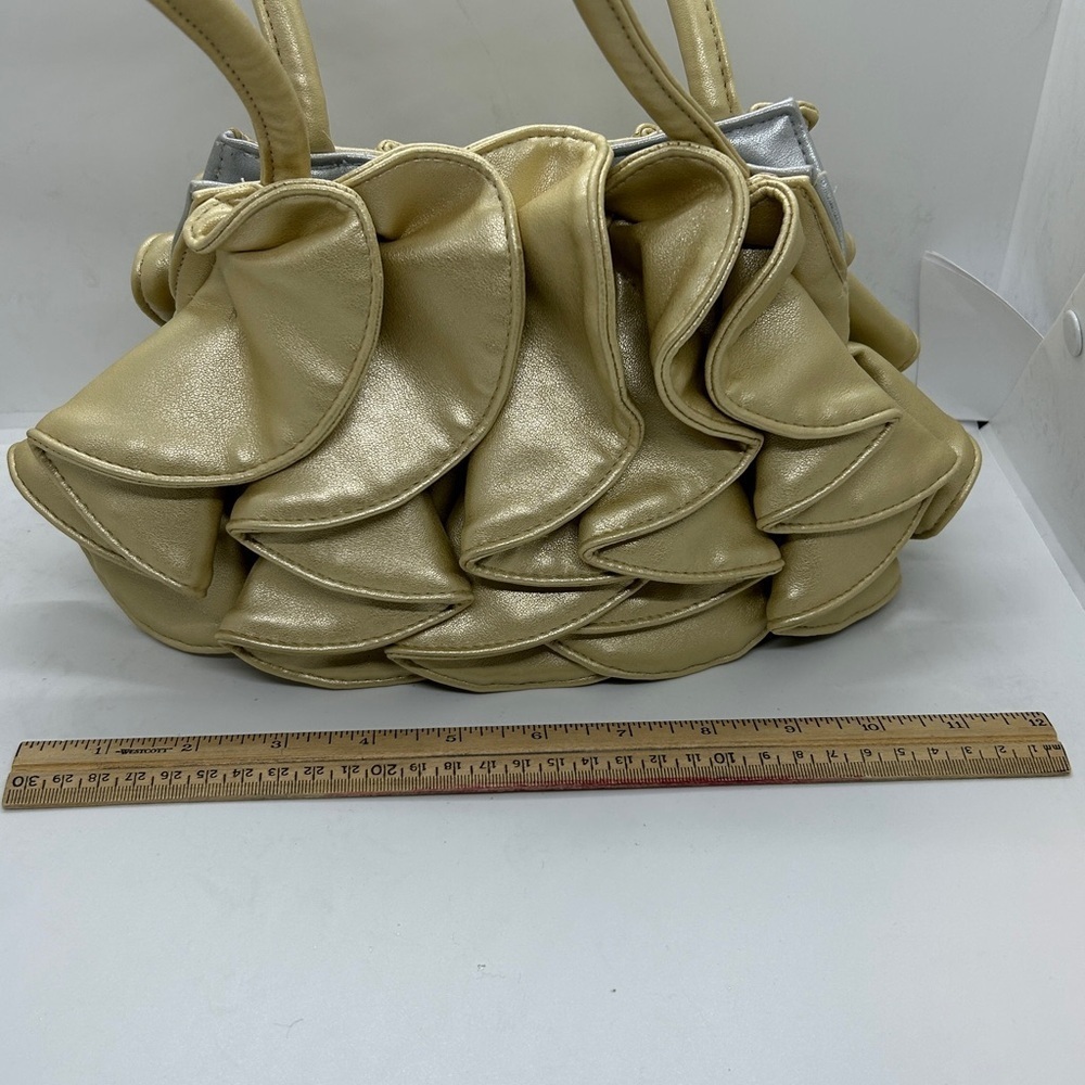 Elegant SONDRA ROBERTS Gold Ruffle Handbag - Picture 8 of 11